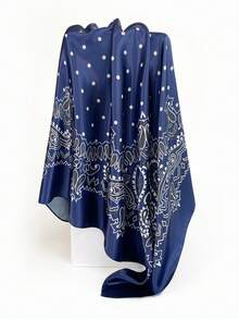 1入女士洋基圖案人造絲頭巾,可用於手提包提手、頭髮束、沙灘、日常、時尚、戶外、披肩、假日紅色頭帶 - 藍色 - 查看 3