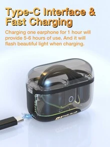 GENAI Wireless Earphones Open Wear Stereo BT5.3 Transparent Design Gorgeous & Portable, Ergonomic Design, Long Playtime Built-In Microphone ENC Call Noise Cancellation For TV Smart Phone Computer Laptop Sports - Black - View 6