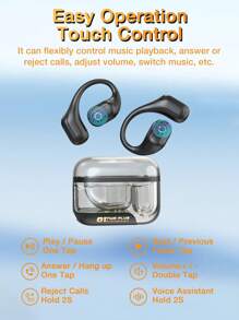 GENAI Wireless Earphones Open Wear Stereo BT5.3 Transparent Design Gorgeous & Portable, Ergonomic Design, Long Playtime Built-In Microphone ENC Call Noise Cancellation For TV Smart Phone Computer Laptop Sports - Black - View 9