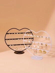 bianya 1pc Creative Iron Heart Shape Earring Holder Stand, Organizer Box For Home Use - Black - View 4