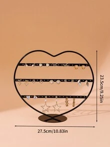 bianya 1pc Creative Iron Heart Shape Earring Holder Stand, Organizer Box For Home Use - Black - View 2