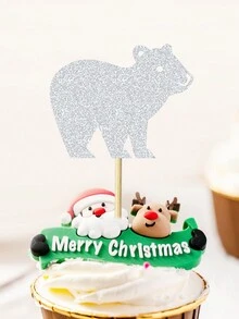 12pcs/24pcs Christmas Woodland Animal Deer, Bear, Fox, Rabbit, Snowflake Paper Cake Toppers, Winter Christmas Animal Theme Baby Birthday Party Cake Decorations
