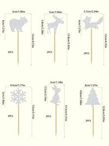 12pcs/24pcs Christmas Woodland Animal Deer, Bear, Fox, Rabbit, Snowflake Paper Cake Toppers, Winter Christmas Animal Theme Baby Birthday Party Cake Decorations