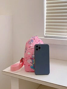 兒童包可愛女孩男孩小腰包,獨角獸精靈拉鍊,幼兒攜帶式外出旅行背包,可調節式兒童錢包 - 粉色 - 查看 10
