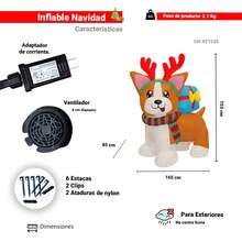 Inflable Navideño Perro con orejas de Reno con Luz Led Decoración para el Hogar 1.50 metros largo Decoración Navideña - Café integral - Ver 2