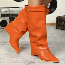 Botas Veganas De Tacón Grueso Hasta La Rodilla - Naranja - Ver 4