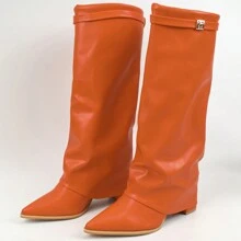 Botas Veganas De Tacón Grueso Hasta La Rodilla - Naranja - Ver 6