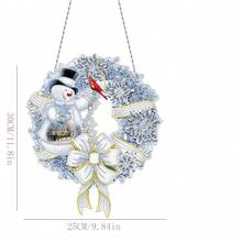 聖誕雪人花圈特殊形狀水晶+鳥類5d鑽石畫套裝,適用於窗戶懸掛家居花園牆壁門飾 - 彩色 - 查看 2