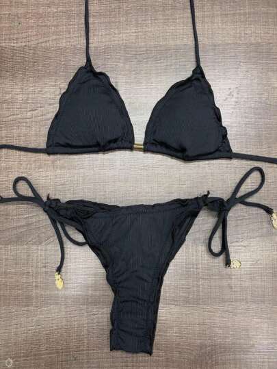 Biquíni Feminino Cortininha com Bojo Calcinha de Amarrar