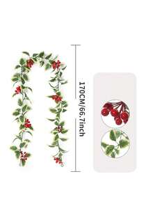 1入組170cm聖誕裝飾花圈,預先裝飾紅色漿果冬青葉花圈,室內室外壁爐門家居冬季新年裝飾