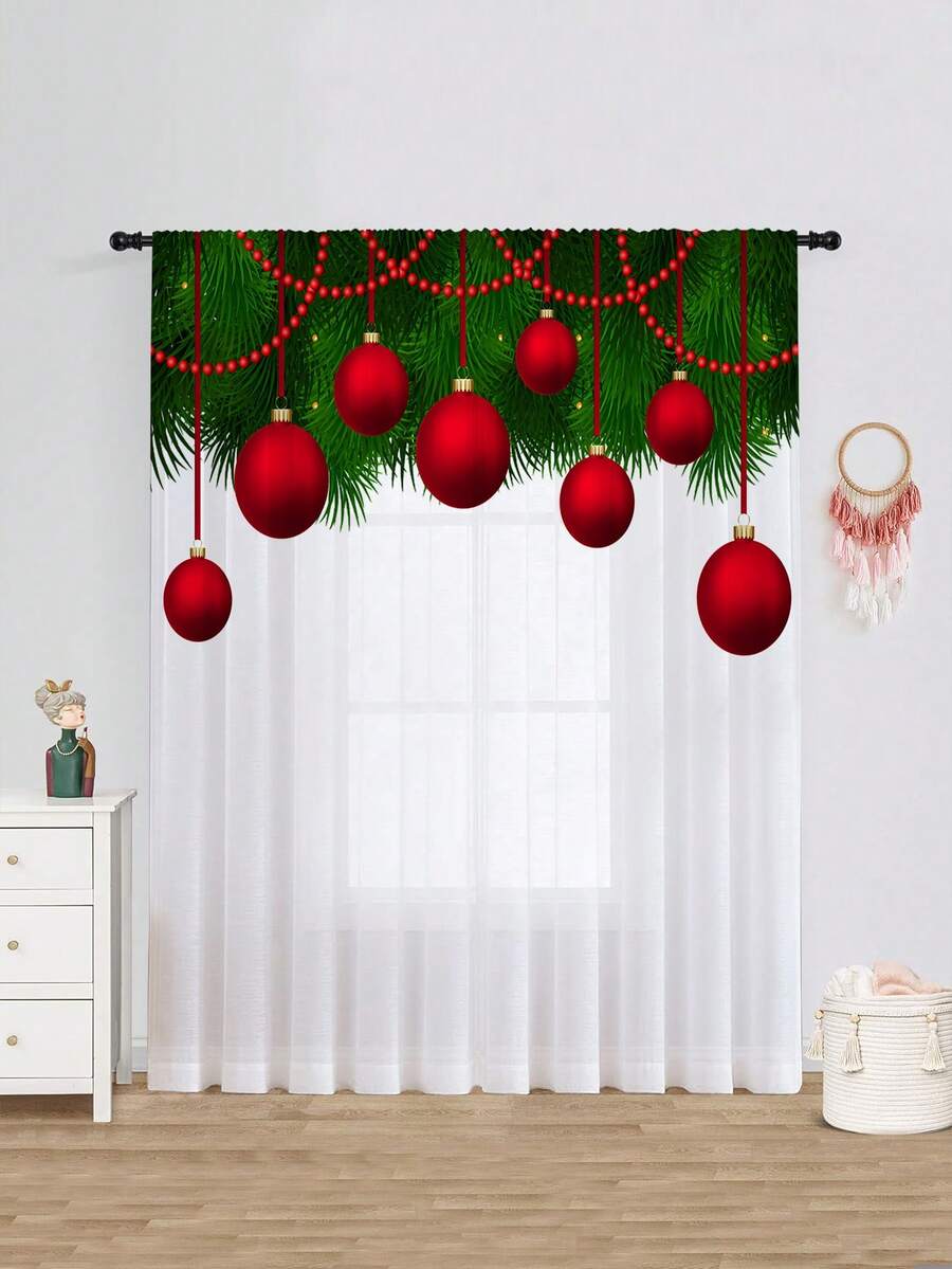 1入組聖誕節主題透明窗簾,時尚浪漫,適用於臥室,帶有可愛的雪人設計 - 彩色 - 查看 1