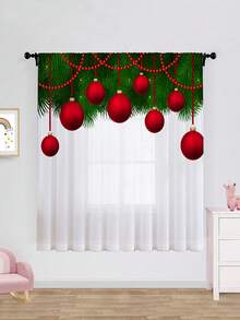1入組聖誕節主題透明窗簾,時尚浪漫,適用於臥室,帶有可愛的雪人設計 - 彩色 - 查看 2