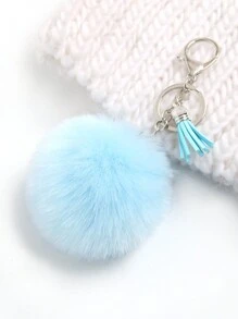 1 件蓬松绒球流苏钥匙扣汽车配件包饰学院风可爱哥特 Y2k 包挂绳带身份证夹汽车配件包饰 - 淺藍色 - 查看 3