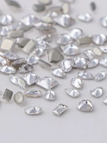 100Pcs/Bag Miniature Flat Bottom Rhinestone Nail Art Decorations, Assorted Shapes Such As Heart And Square In White With Crystal Effects Diy Nail Charms Nail Gems Nail Supplies Nails