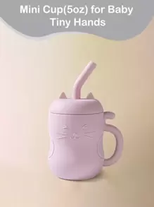 1 件儿童便携式吸管杯（150 毫升/5 盎司），带手柄硅胶杯，适合幼儿，婴儿第一阶段实用喂食杯 - 淺粉色 - 查看 3