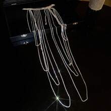 1pc Rhinestone Inlaid Long Necklace, Bridal Gown Exaggerated Tassel Shoulder Chain Combined With Body Chain Jewelry Harness Halloween