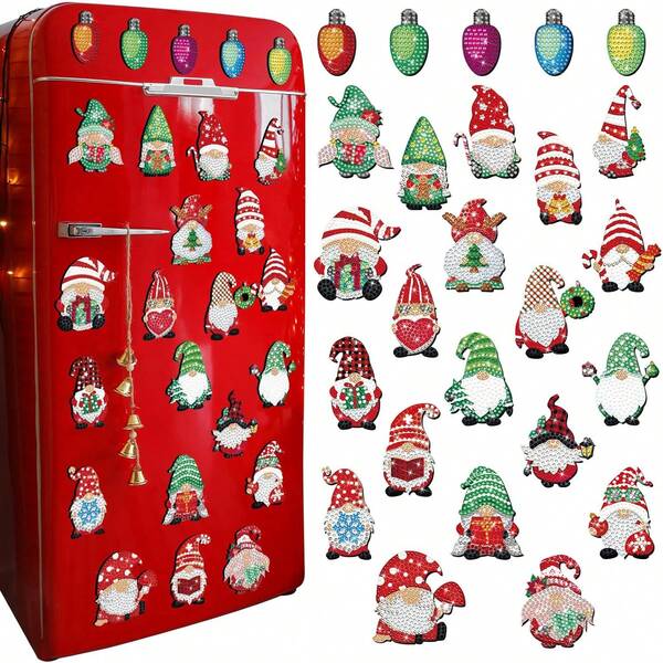 20pcs Christmas Winter Style Diamond Painting Art Diy Refrigerator Magnet, Santa Elf & Snowflake Design Fridge Magnet Decoration For Christmas