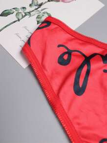 Mujeres Tanga Con Encaje De Contraste - Rosa Roja - Ver 3