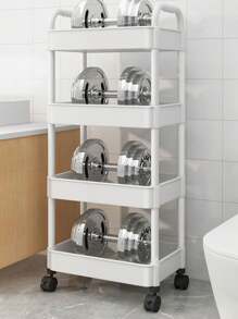 4-layer Storage Rack Trolley With 4 Universal Wheels, Bathroom/kitchen Cart, Material: Galvanized Pipe+pp Plastic - Black - View 5