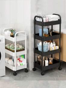 4-layer Storage Rack Trolley With 4 Universal Wheels, Bathroom/kitchen Cart, Material: Galvanized Pipe+pp Plastic - Black - View 1