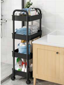 4-layer Storage Rack Trolley With 4 Universal Wheels, Bathroom/kitchen Cart, Material: Galvanized Pipe+pp Plastic - Black - View 4