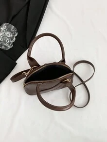 Solid Color Fashionable Simple Shell Shaped Casual Shoulder Bag - Coffee Brown - View 11