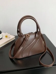 Solid Color Fashionable Simple Shell Shaped Casual Shoulder Bag - Coffee Brown - View 8