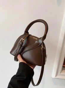 Solid Color Fashionable Simple Shell Shaped Casual Shoulder Bag - Coffee Brown - View 1