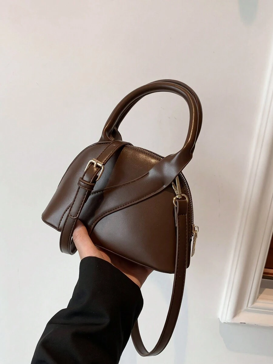 Solid Color Fashionable Simple Shell Shaped Casual Shoulder Bag - Coffee Brown - View 1