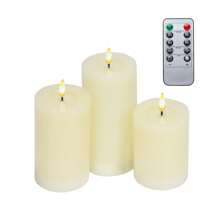 带遥控定时器的无焰蜡烛，用于家庭/婚礼装饰的 LED 蜡烛，室内遥控蜡烛电池供电（不含电池）婚礼生日装饰（深：3 * 高：4、5、6 英寸） - 米色 - 查看 1
