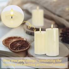 带遥控定时器的无焰蜡烛，用于家庭/婚礼装饰的 LED 蜡烛，室内遥控蜡烛电池供电（不含电池）婚礼生日装饰（深：3 * 高：4、5、6 英寸） - 米色 - 查看 4