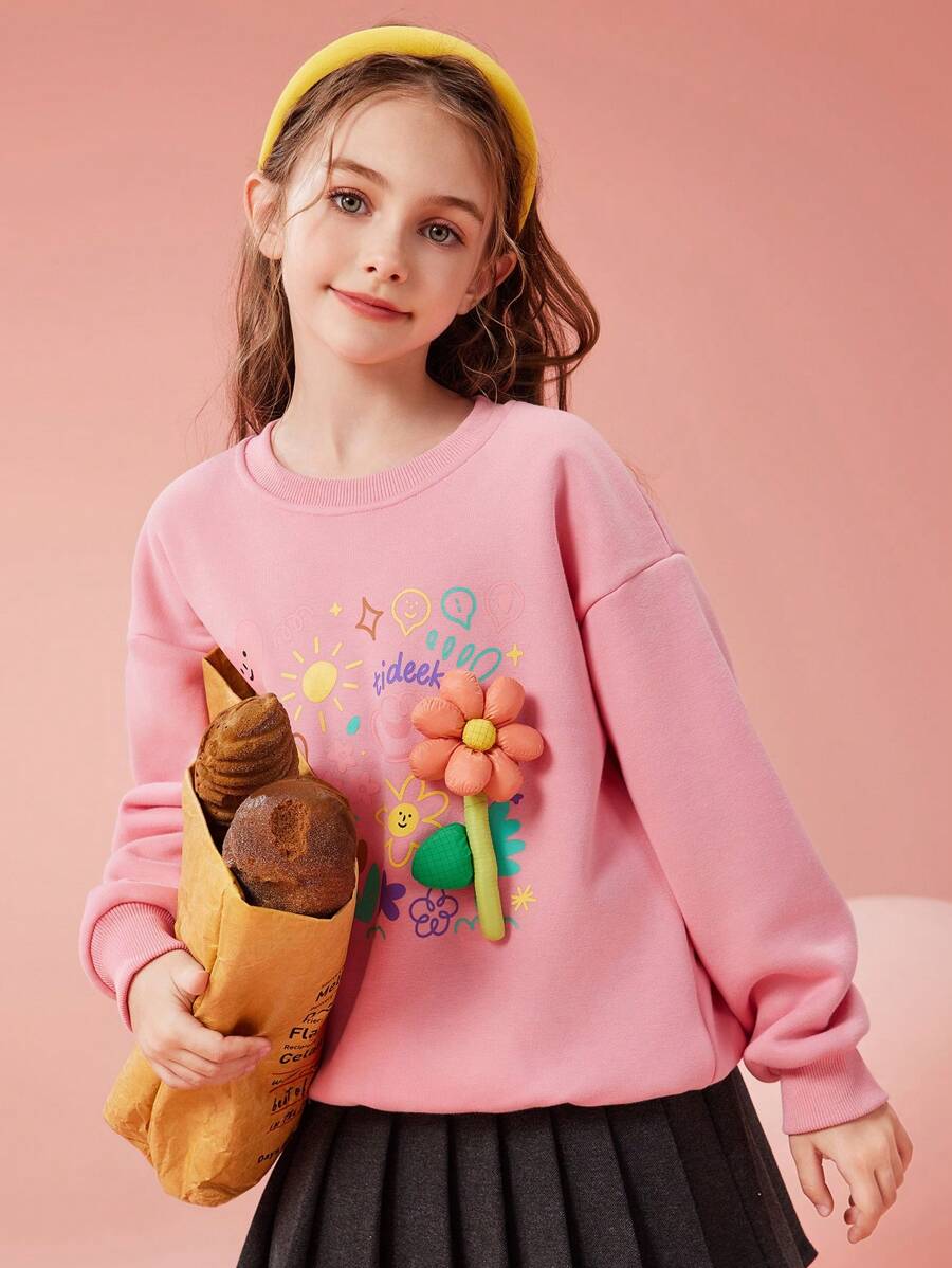 Cô gái Sành điệu Và vui tươi In Tay áo dài Lông cừu Áo chui đầu Áo nỉ Đối với Mùa thu - Hồng - Xem 1