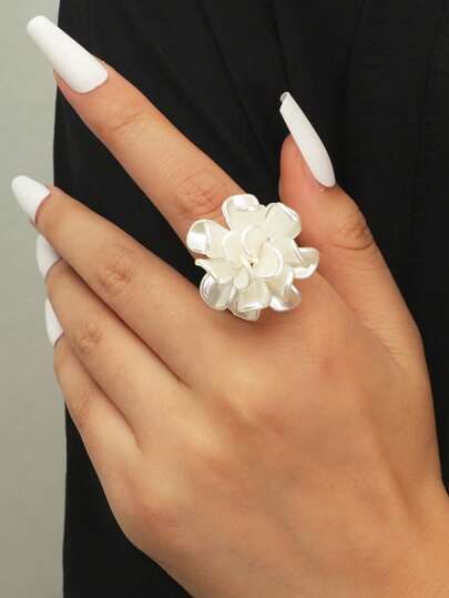 1pc Fashionable Creative Flower Design Open Ring Suitable For Women's Daily Wear Valentines