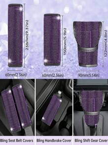 19 Piezas Accesorios De Decoración Para Carro Para Mujeres, Incluye Cubierta De Cinturón De , Cubierta De Perilla De Cambio, Soporte Para Teléfono, Tapete De Copa De Diamante - Morado - Ver 3