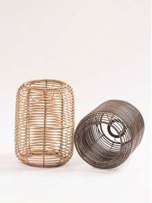 1pc Imitation Rattan Woven Hanging Lampshade Retro Practical Handmade Bedroom Restaurant Farmhouse Home Decor - Yellow - View 10