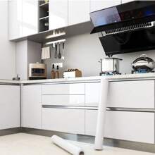 1 卷厚大理石壁纸，白色光面接触纸，自粘，可移除 PVC 壁纸，防水，防油，耐高温厨房防油墙贴