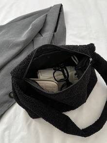 New Fashionable Velvet Chic Shoulder Bag - Black - View 6