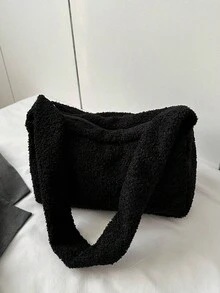 New Fashionable Velvet Chic Shoulder Bag - Black - View 1