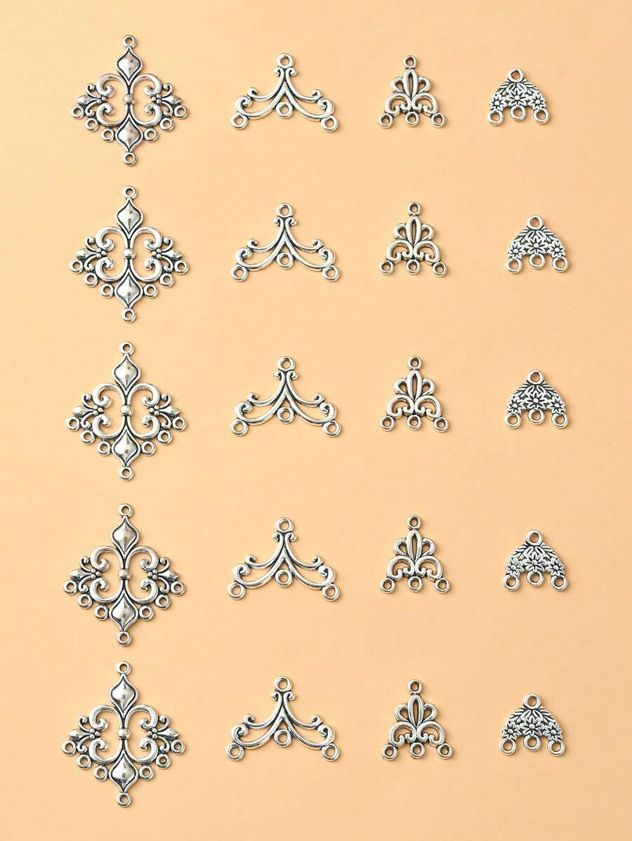 20入組混合復古鋅合金吊墜連接器,diy手鍊和項鍊的珠寶製作用品 - 復古銀色 - 查看 1