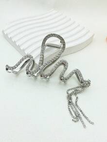 1pc Women's Rhinestone Asymmetric Shaped Chain Hair Claw Clip - Silver - View 1
