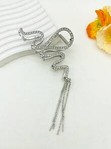 1pc Women's Rhinestone Asymmetric Shaped Chain Hair Claw Clip - Silver - View 2