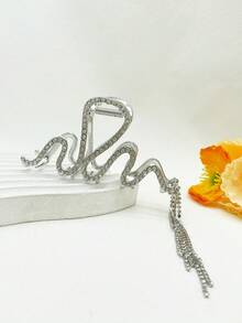 1pc Women's Rhinestone Asymmetric Shaped Chain Hair Claw Clip - Silver - View 3