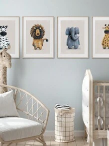 1 Miếng Phim hoạt hình động vật Đồ trang trí Bức tranh , Không có khung , Thú vật Tác phẩm nghệ thuật Đối với Trẻ em Sư tử Con voi Ngựa vằn Hươu cao cổ tranh sơn dầu Bức tranh , Nhà  Đồ trang trí - Nhiều màu - Xem 3