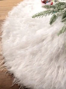 1pc Plush Decoration Carpet, Super Soft Long White Christmas Tree Skirt/ Christmas Tree Apron/ Christmas Tree Decoration/ Christmas Tree Bench