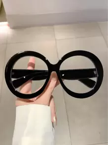 1 chiếc kính tròn không cần đơn thuốc thời trang mới cho nữ, thiết kế trang trí kính mắt không cần đơn thuốc kính trong suốt phụ kiện kính phụ kiện cho phụ nữ - màu đen - Xem 1