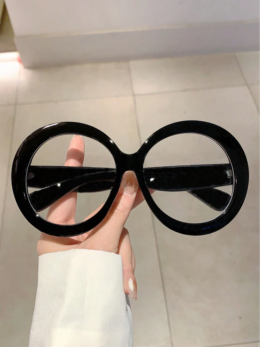 1 chiếc kính tròn không cần đơn thuốc thời trang mới cho nữ, thiết kế trang trí kính mắt không cần đơn thuốc kính trong suốt phụ kiện kính phụ kiện cho phụ nữ - màu đen - Xem 1