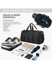 Para Spirit Airlines Personal Item Bag 18x14x8 Plegable Travel Duffel Bag Tote Carry on Luggage Duffle Overnight para Mujeres y Hombres/Travel Duffle Bag for Men, 65L Foldable Travel Duffel Bag with Shoes Compartment Overnight Bag for Men Women Waterproof & Tear Resistant - Negro - Ver 7