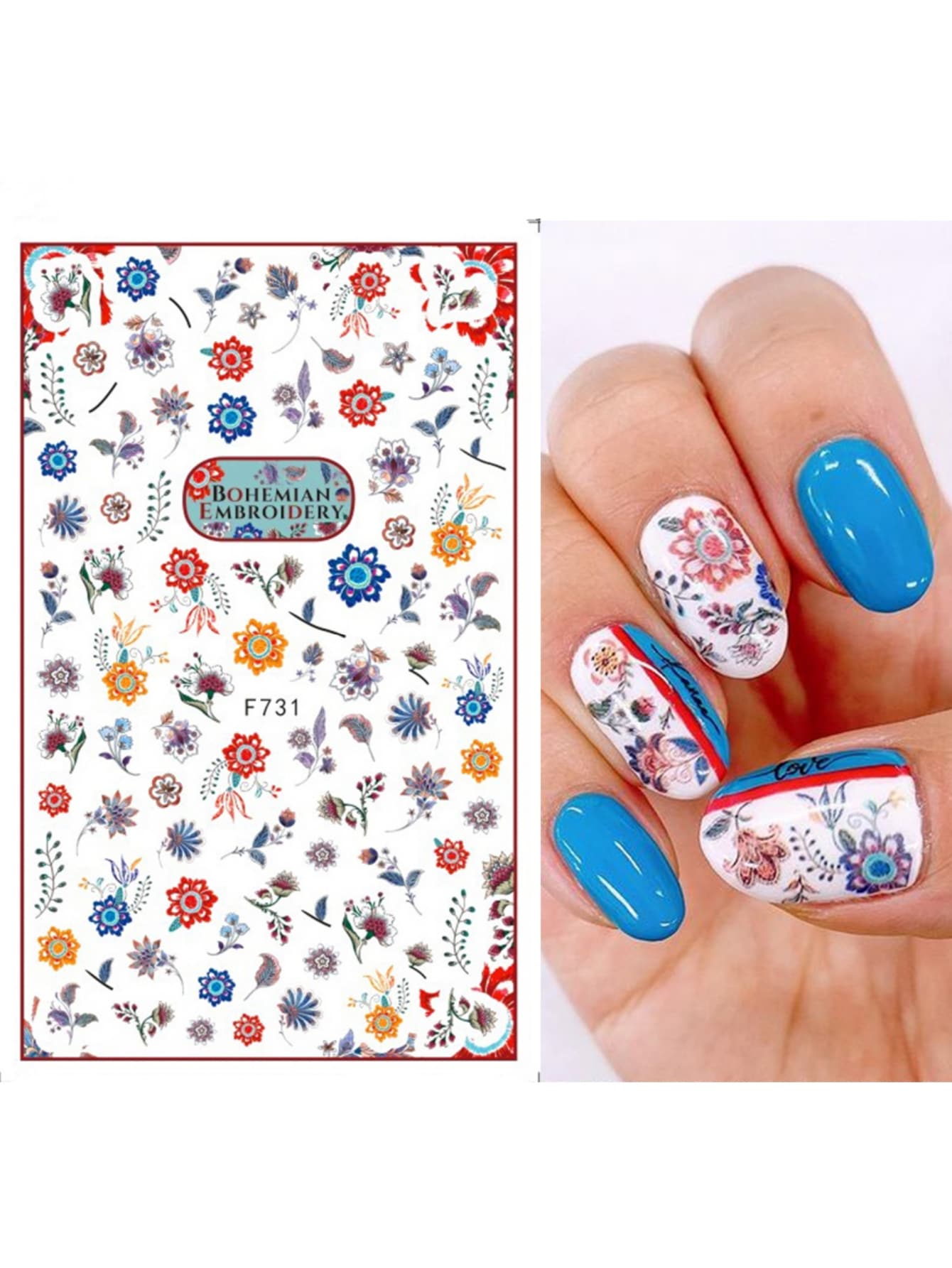 3D花朵指甲贴纸长杏仁指甲贴花粉色花瓣图案多色按压指甲DIY复古字母女孩女士美甲装饰指甲配件 - 杏色 - 查看 1