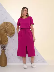Women Two-piece Outfits - 玫瑰紅 - 查看 5