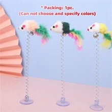 1pc Multicolor Feathered Sucker Spring Cat Toy With Bell And Sound Effect(random Colors/real Feather) - Multicolor - View 7